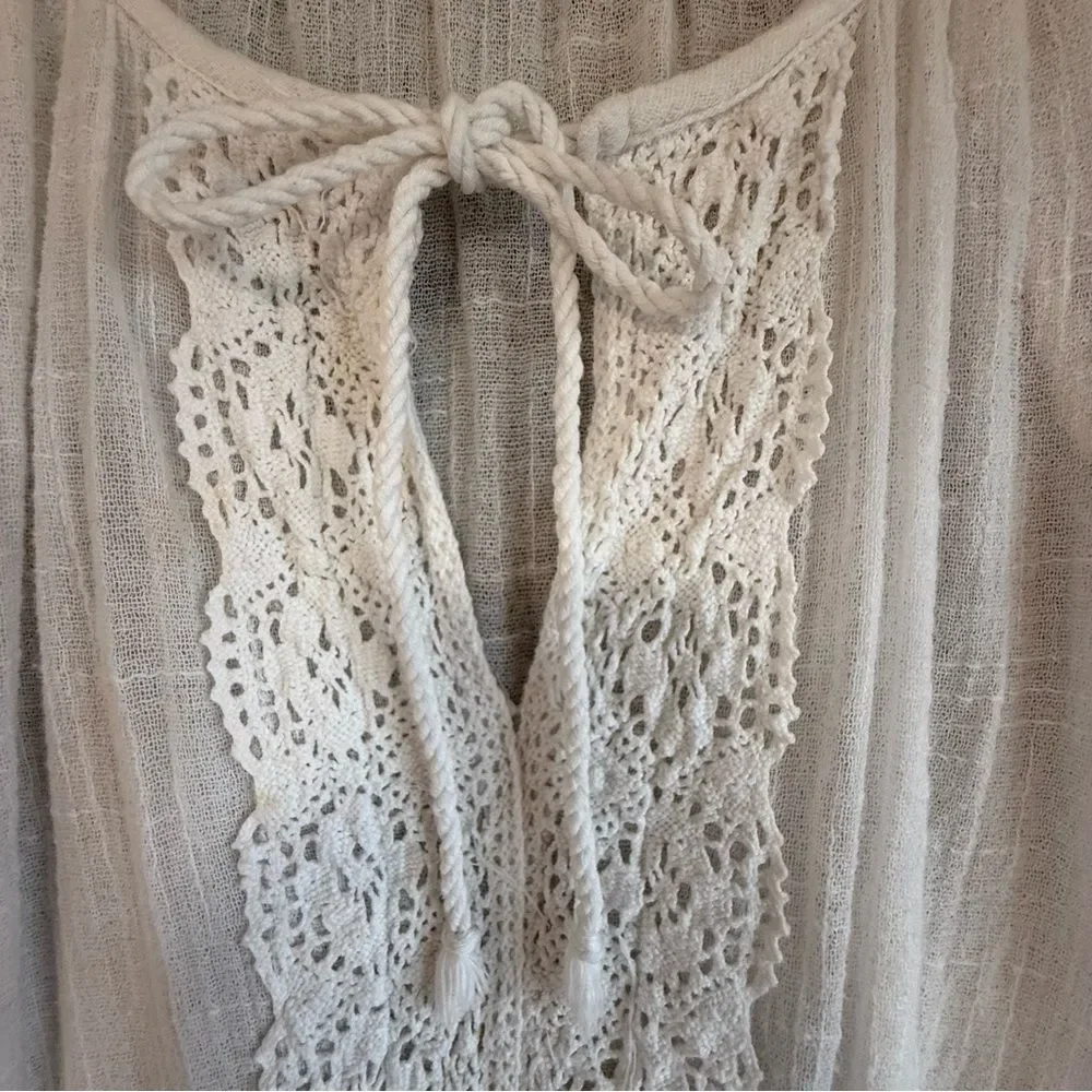 🤍 Surf Gypsy White Lace Front Boho Peasant Blouse – Size S - Picture 3 of 7